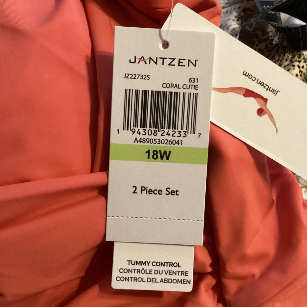 Jantzen Coral Cutie‎ Tankini Set 18W Tummy Control Surplice Wrap Swimsuit